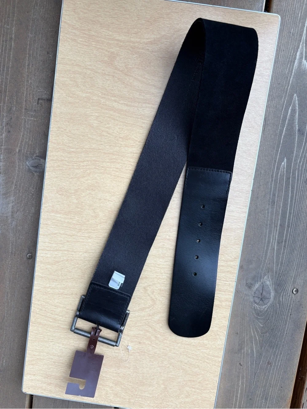Frye Black Suede & Smooth Leather Wide Panel Waist Belt NWT Size M 34DO943C